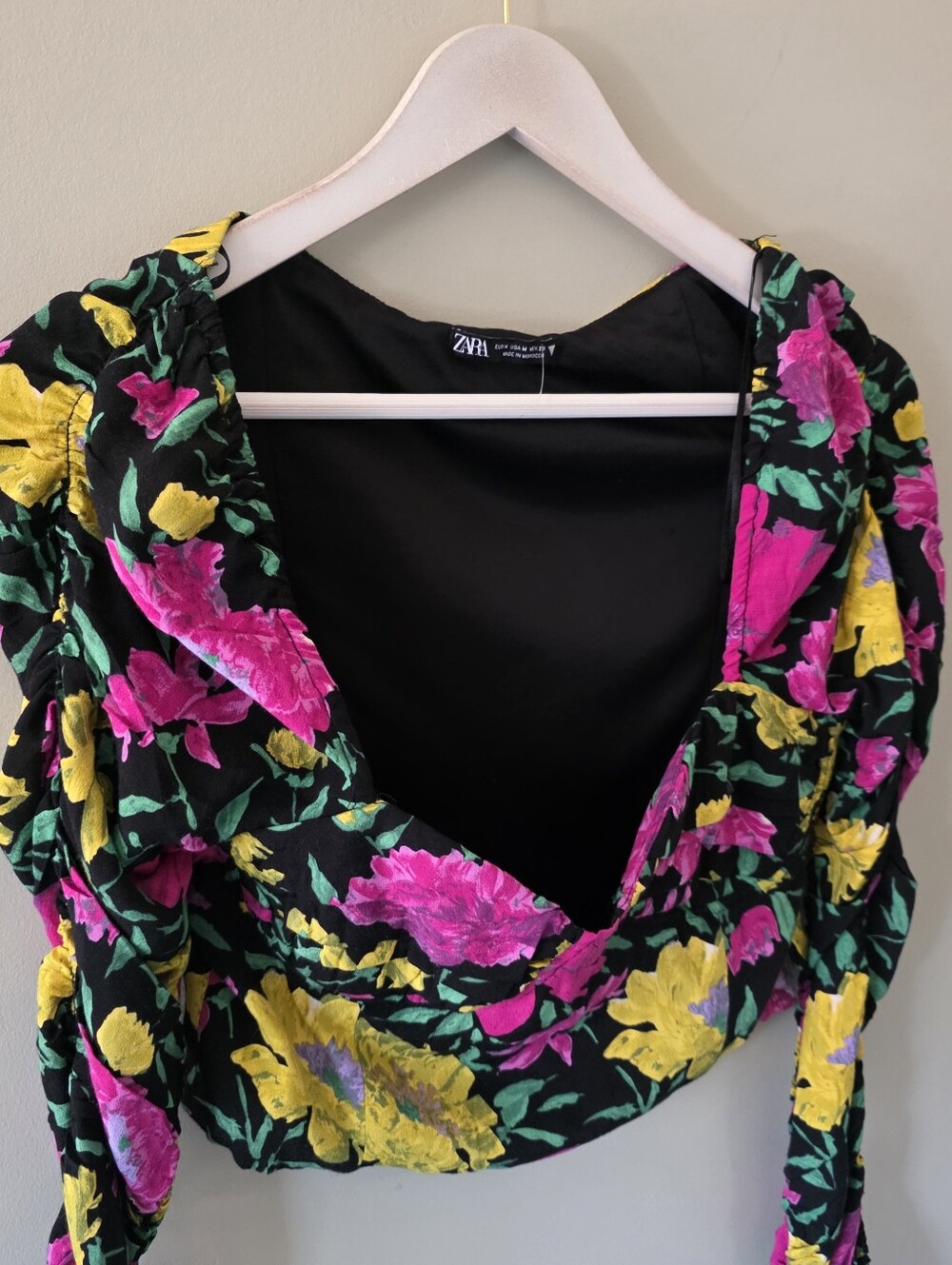 NWOT Zara M Romantic Coquette Girl Feminine Floral Ruched Sweetheart Crop Top - Picture 8 of 15